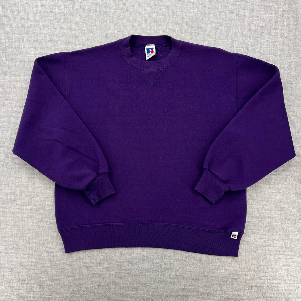 Vintage 90s Russell Athletic Blank Crewneck Sweatshirt Men L Purple USA Made